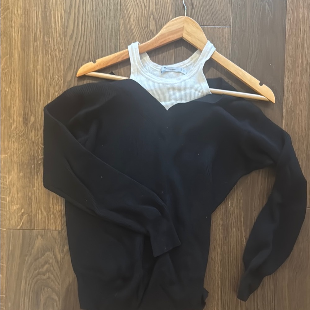 Black Off-Shoulder Sweater with Tank Top